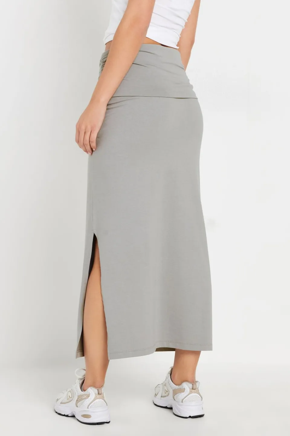 Skirts>PIXIEGIRL Petite Grey Fold Over Maxi Skirt