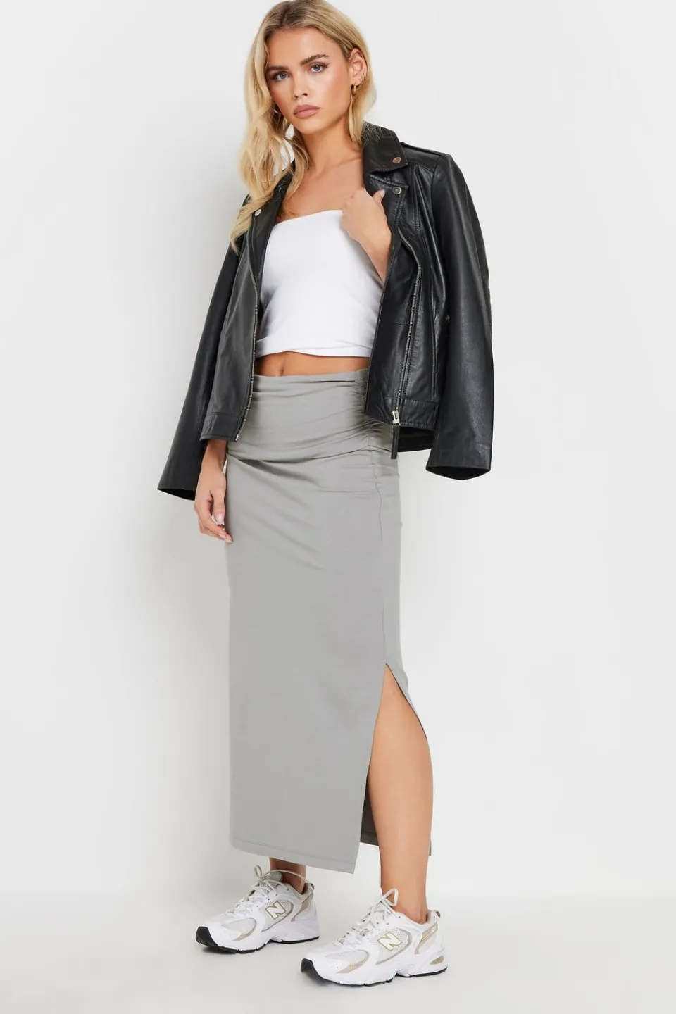 Skirts>PIXIEGIRL Petite Grey Fold Over Maxi Skirt