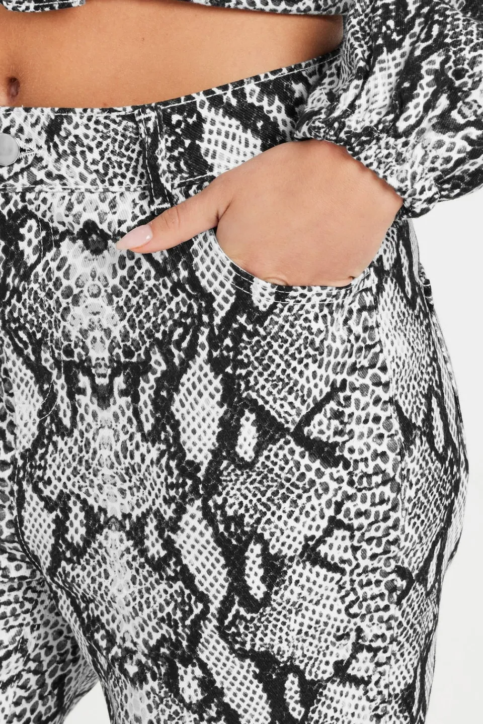 Jeans & Jeggings>PIXIEGIRL Petite Grey Snake Print Straight Leg Jeans