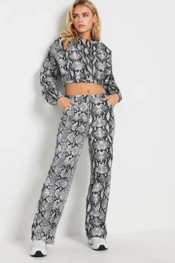 Coats & Jackets>PIXIEGIRL Petite Grey Snake Print Denim Bomber Jacket