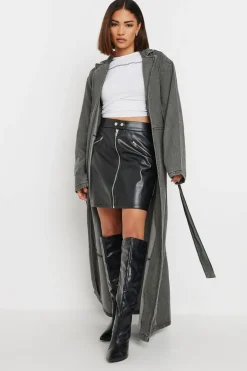 Coats & Jackets>PIXIEGIRL Petite Grey Wash Denim Longline Trench Coat