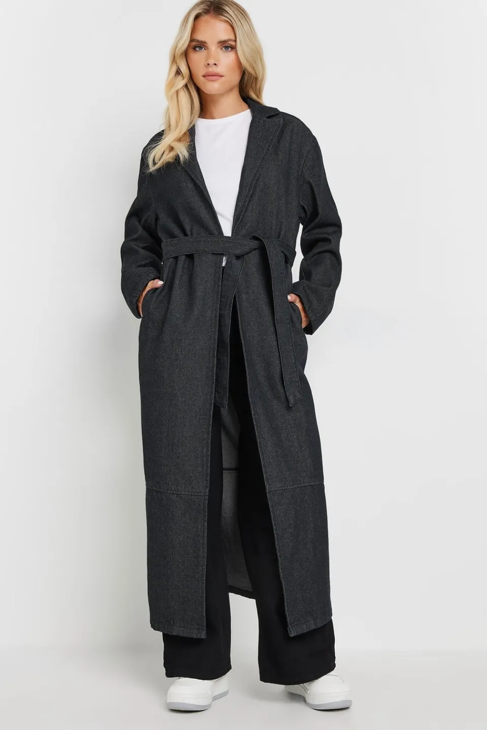 Coats & Jackets>PIXIEGIRL Petite Indigo Blue Denim Belted Trench Coat