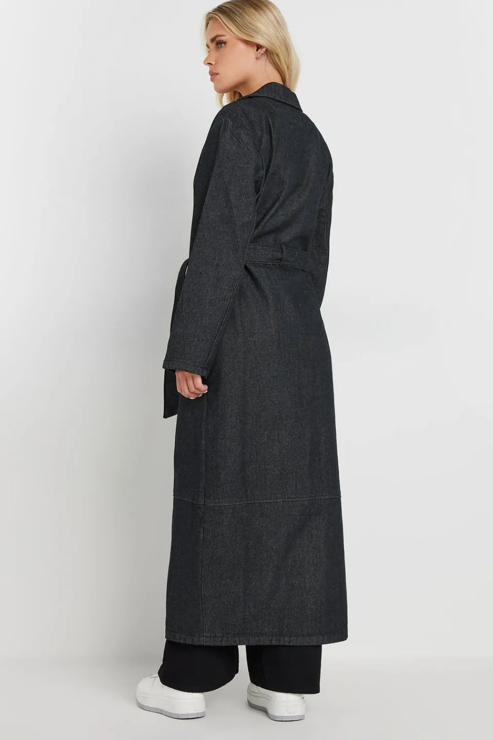 Coats & Jackets>PIXIEGIRL Petite Indigo Blue Denim Belted Trench Coat
