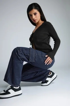 Jeans & Jeggings>PIXIEGIRL Petite Indigo Blue Non-Stretch Utility Cargo Jeans