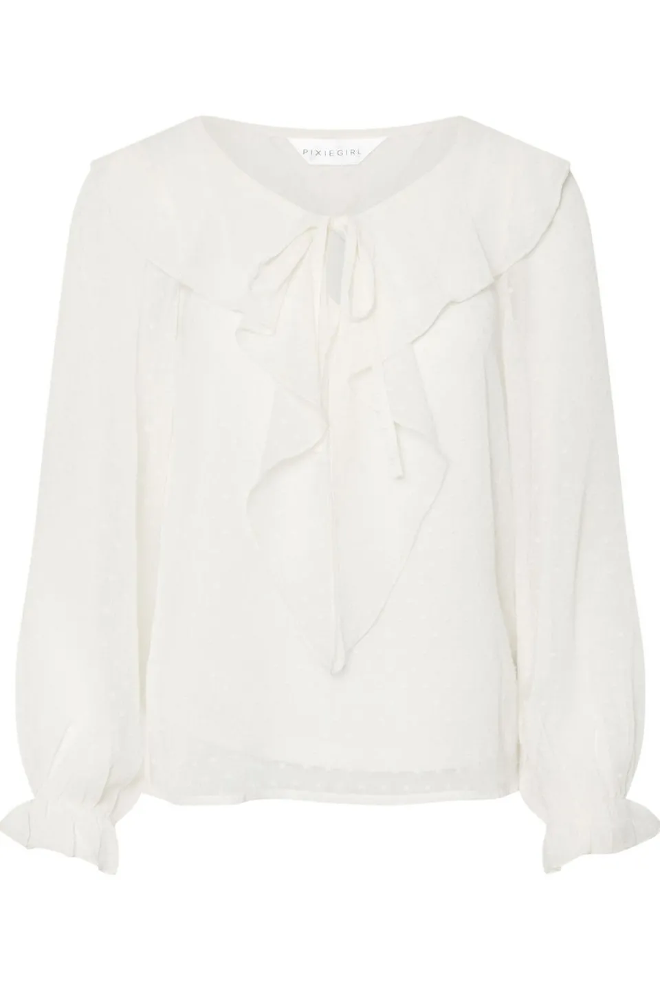 Tops>PIXIEGIRL Petite Ivory White Dobby Frill Blouse