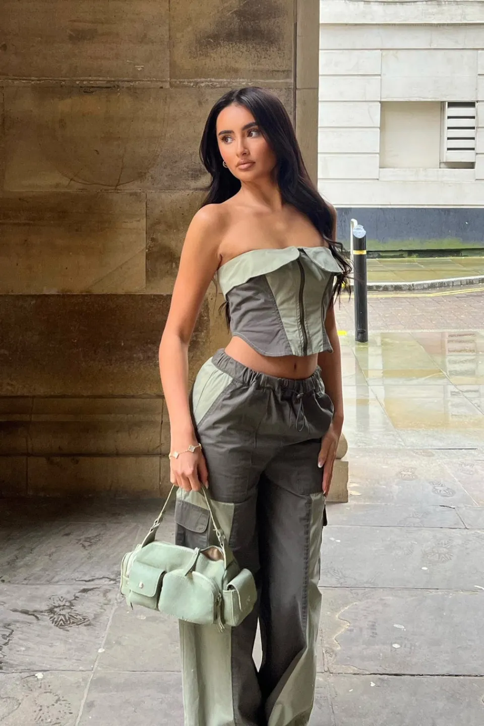 Trousers>PIXIEGIRL Petite Khaki Green Colourblock Cargo Trousers