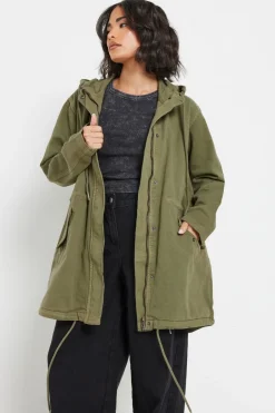 Coats & Jackets>PIXIEGIRL Petite Khaki Green Twill Parka Coat