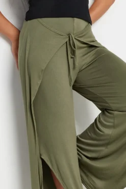 Trousers>PIXIEGIRL Petite Khaki Green Wide Leg Wrap Trousers