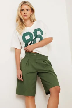Shorts>PIXIEGIRL Petite Khaki Green Linen Bermuda Shorts