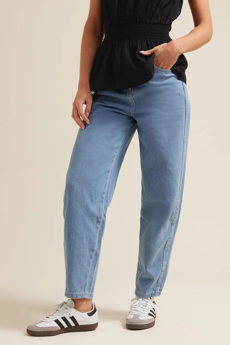 Jeans & Jeggings>PIXIEGIRL Petite Light Blue Non-Stretch Barrel Leg Jeans