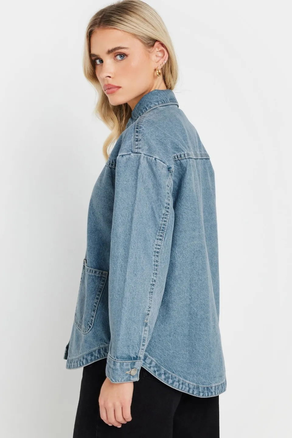 Coats & Jackets>PIXIEGIRL Petite Light Blue Denim Shacket
