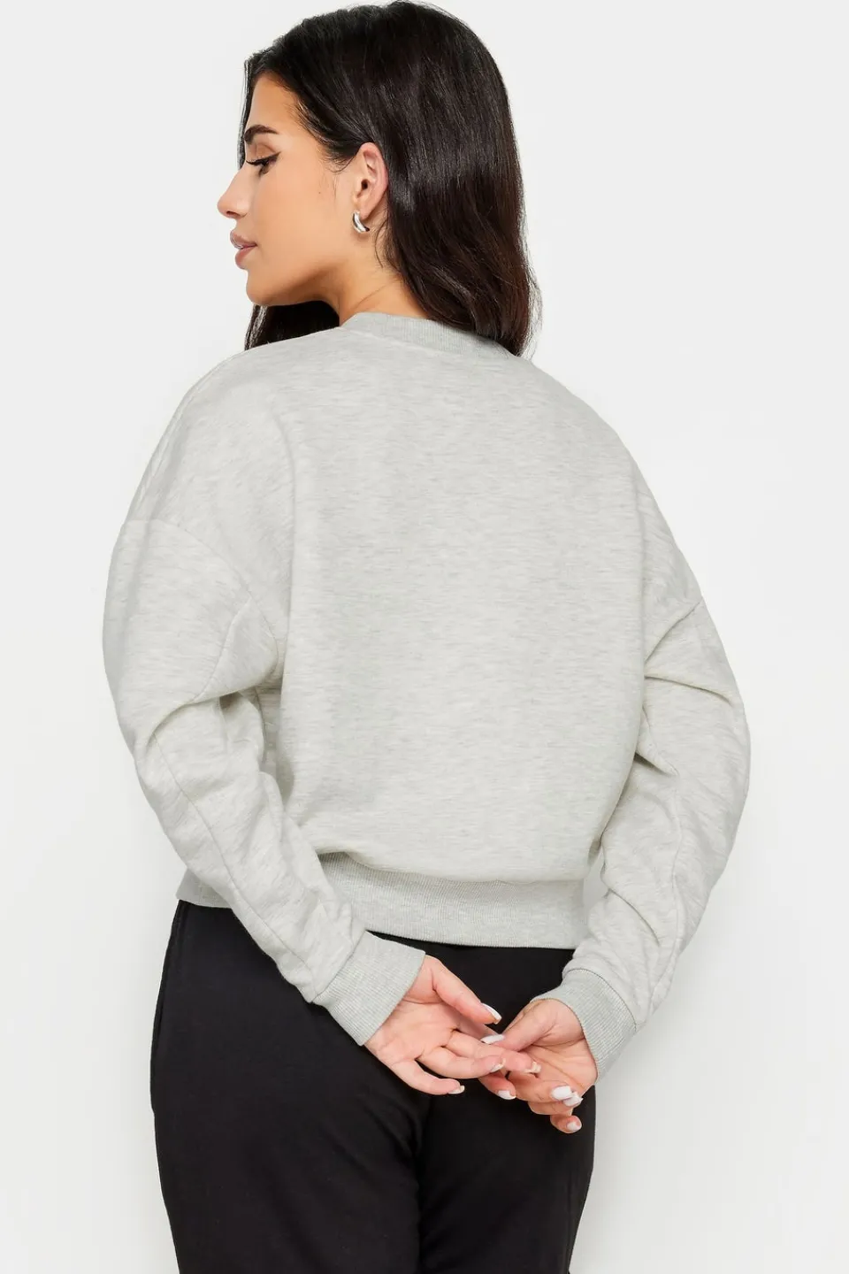 Tops>PIXIEGIRL Petite Light Grey 'Worldwide Vibes' Slogan Cropped Sweatshirt