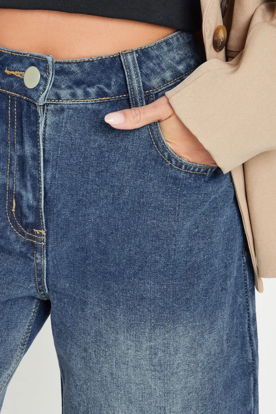 Jeans & Jeggings>PIXIEGIRL Petite Mid Blue Washed Cropped Wide Leg Jean