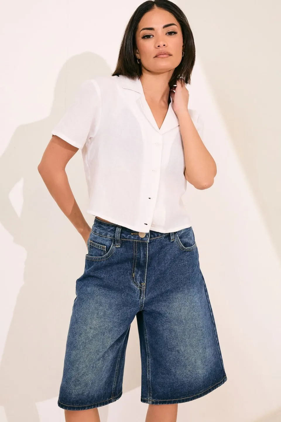 Shorts>PIXIEGIRL Petite Mid Blue Denim Jorts