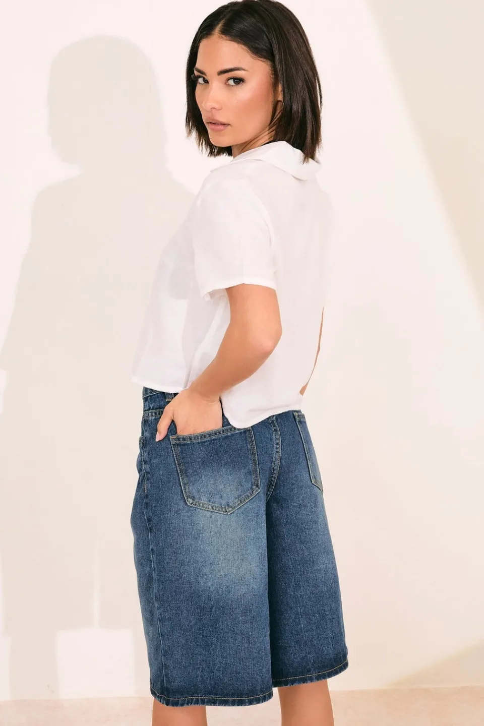 Shorts>PIXIEGIRL Petite Mid Blue Denim Jorts