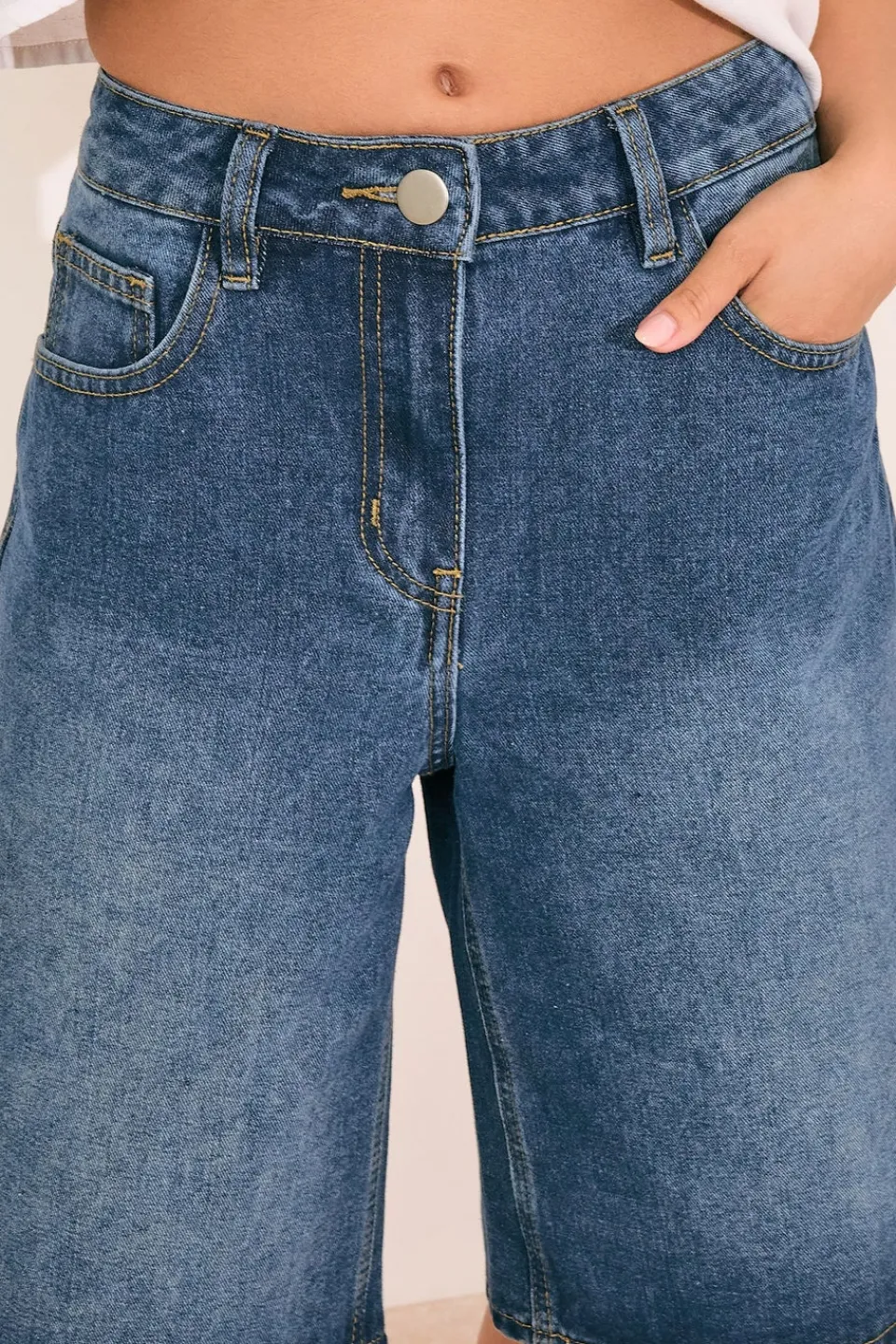 Shorts>PIXIEGIRL Petite Mid Blue Denim Jorts