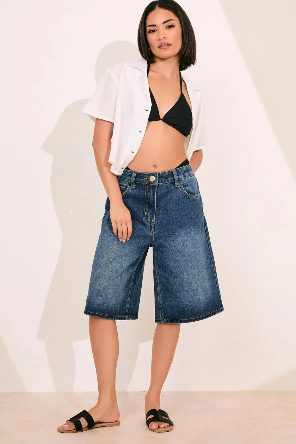 Shorts>PIXIEGIRL Petite Mid Blue Denim Jorts