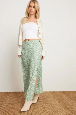 Skirts>PIXIEGIRL Petite Mint Green Floral Side Slit Maxi Skirt