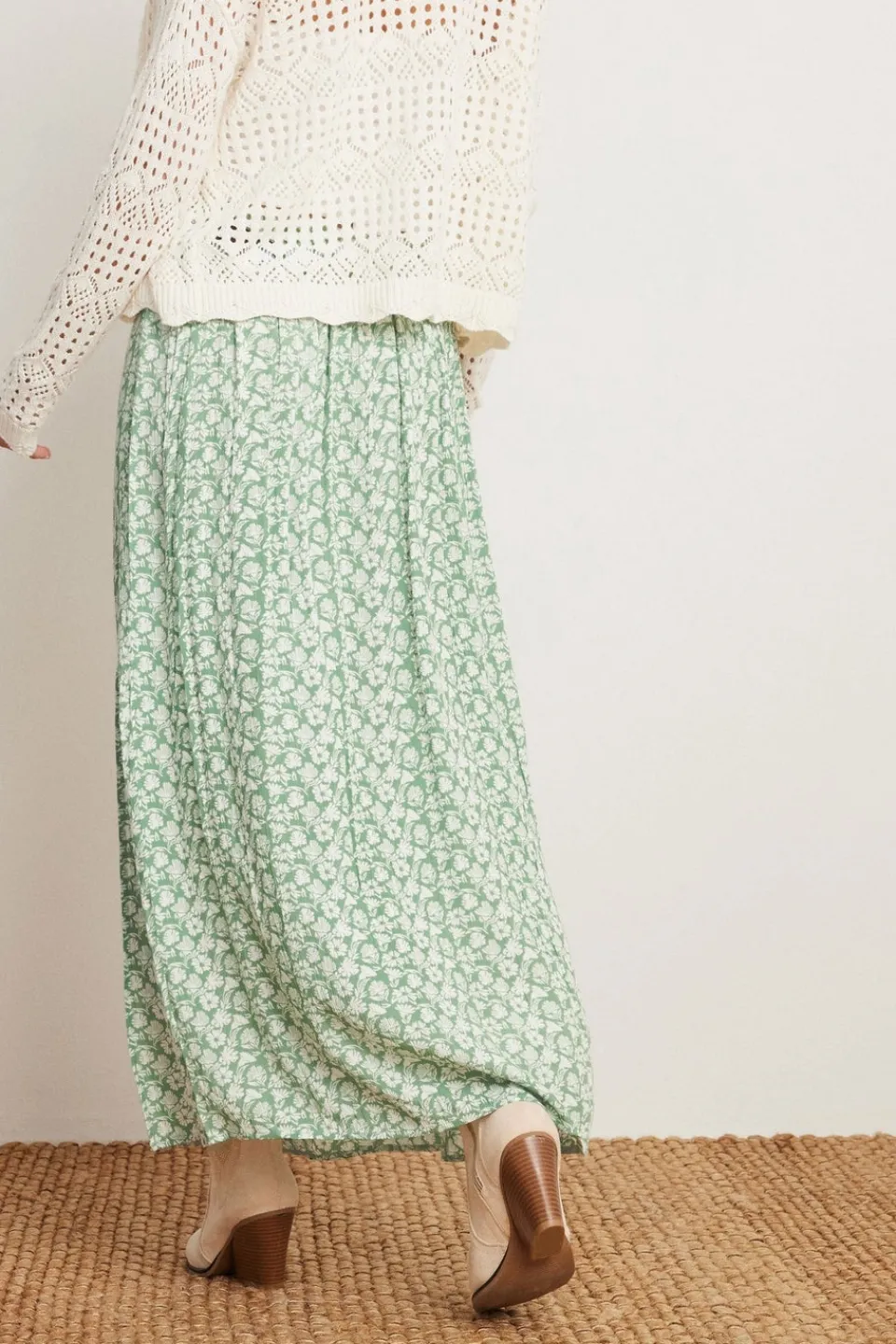 Skirts>PIXIEGIRL Petite Mint Green Floral Side Slit Maxi Skirt
