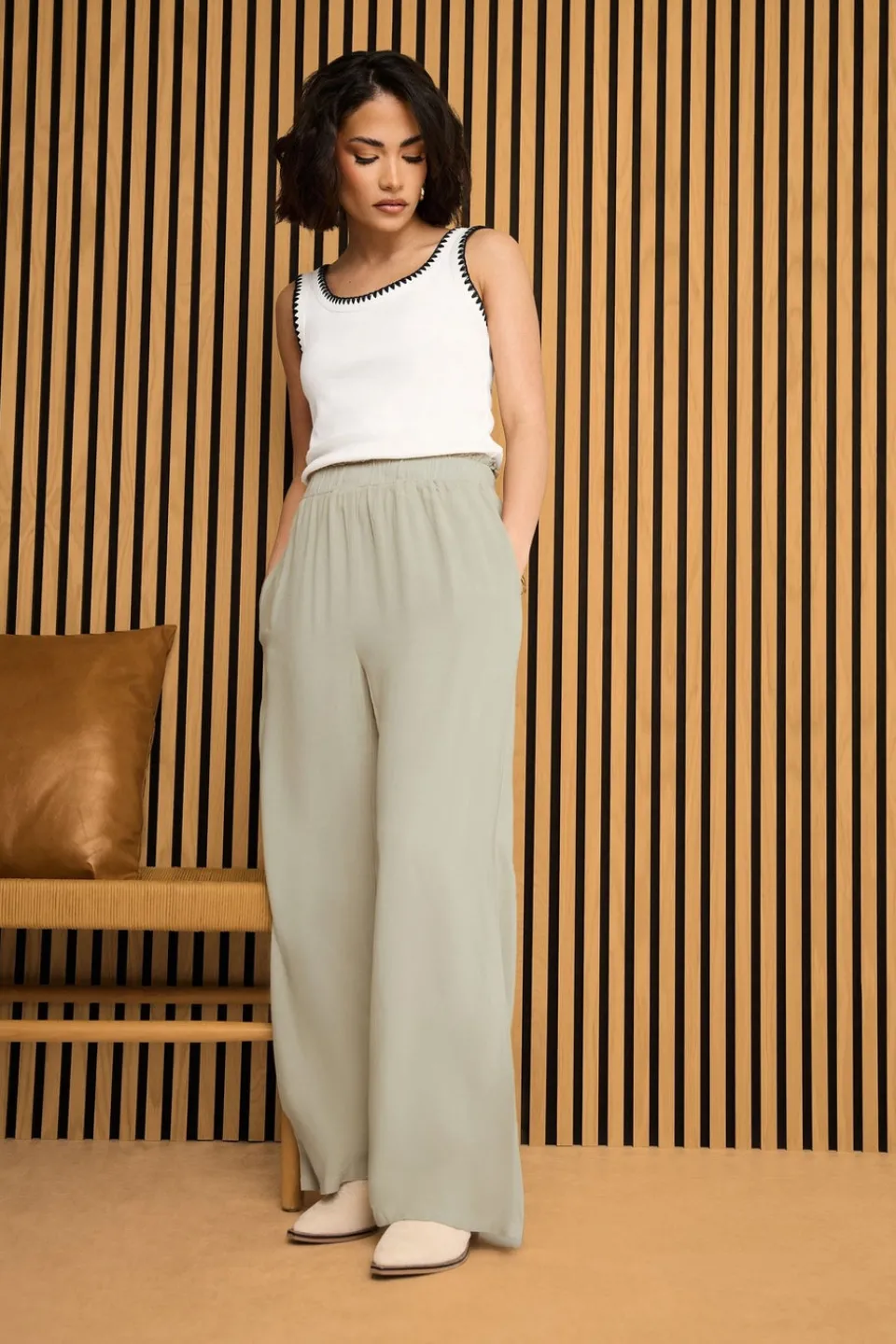 Trousers>PIXIEGIRL Petite Natural Brown Acid Wash Wide Leg Trousers