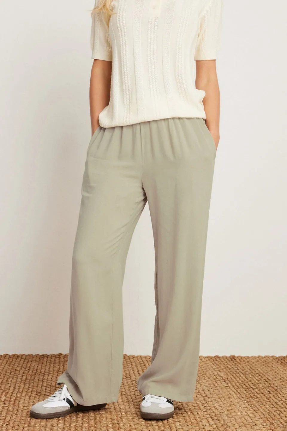 Trousers>PIXIEGIRL Petite Natural Brown Acid Wash Wide Leg Trousers