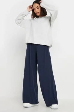 Trousers>PIXIEGIRL Petite Navy Blue Ribbed Wide Leg Trousers