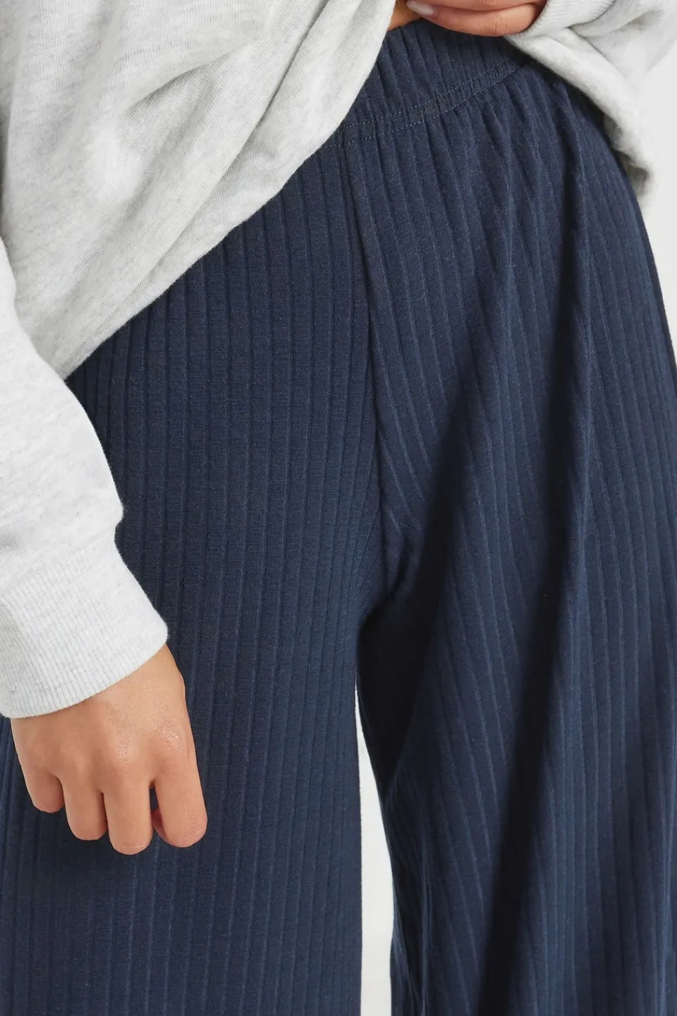 Trousers>PIXIEGIRL Petite Navy Blue Ribbed Wide Leg Trousers