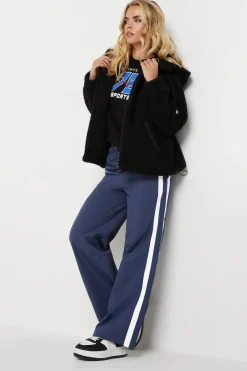 Trousers>PIXIEGIRL Petite Navy Blue Side Stripe Parachute Wide Leg Trousers