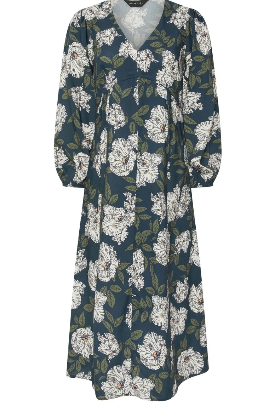 Dresses>PIXIEGIRL Petite Navy Blue Floral Midi Tea Dress
