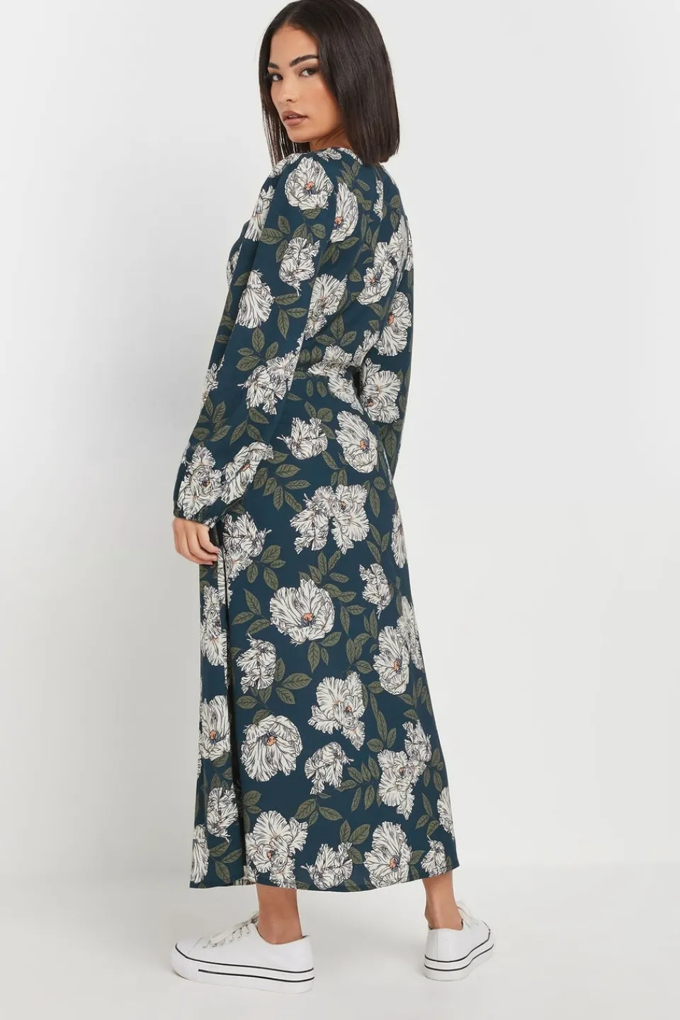 Dresses>PIXIEGIRL Petite Navy Blue Floral Midi Tea Dress