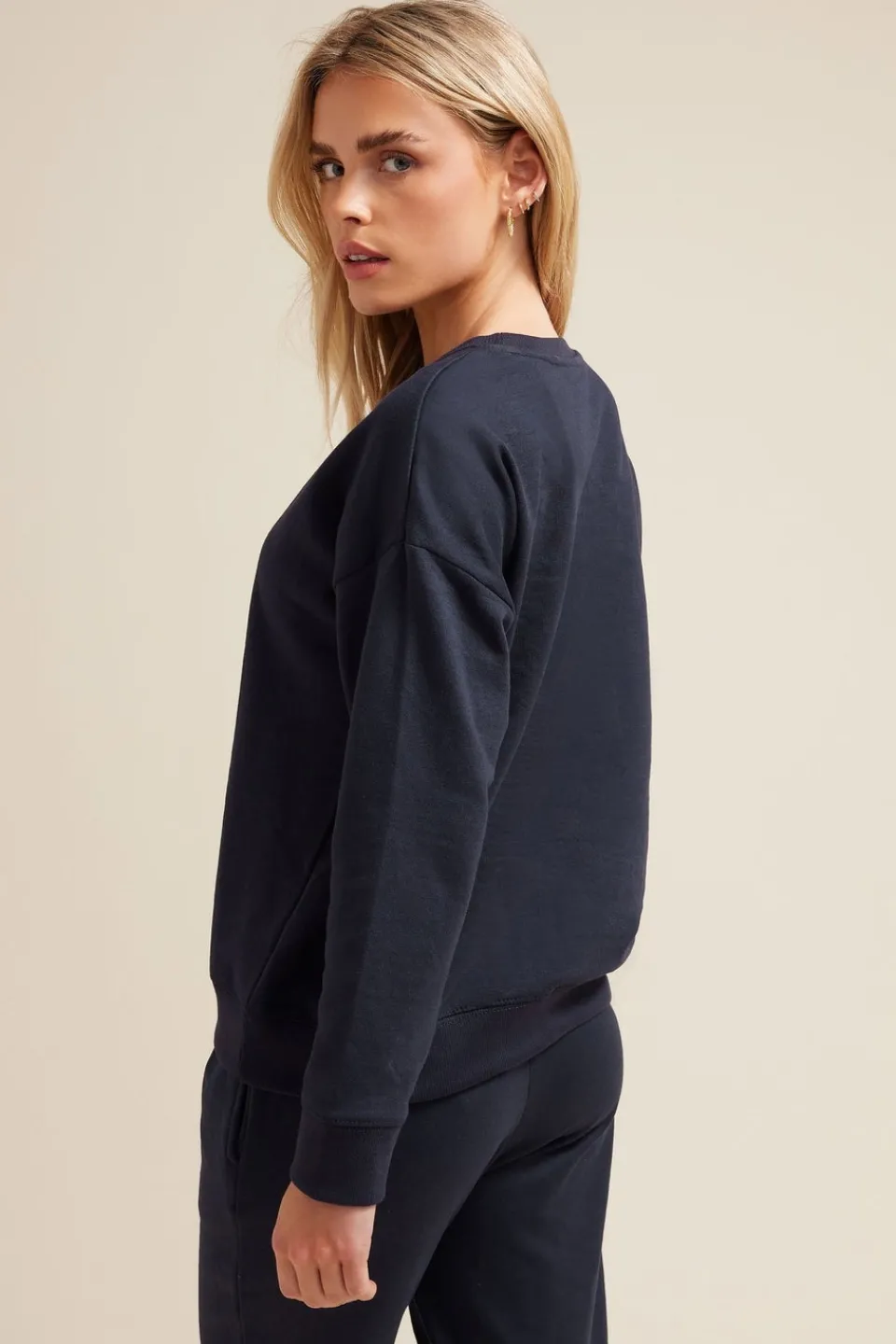 Tops>PIXIEGIRL Petite Navy Blue Jersey Sweatshirt