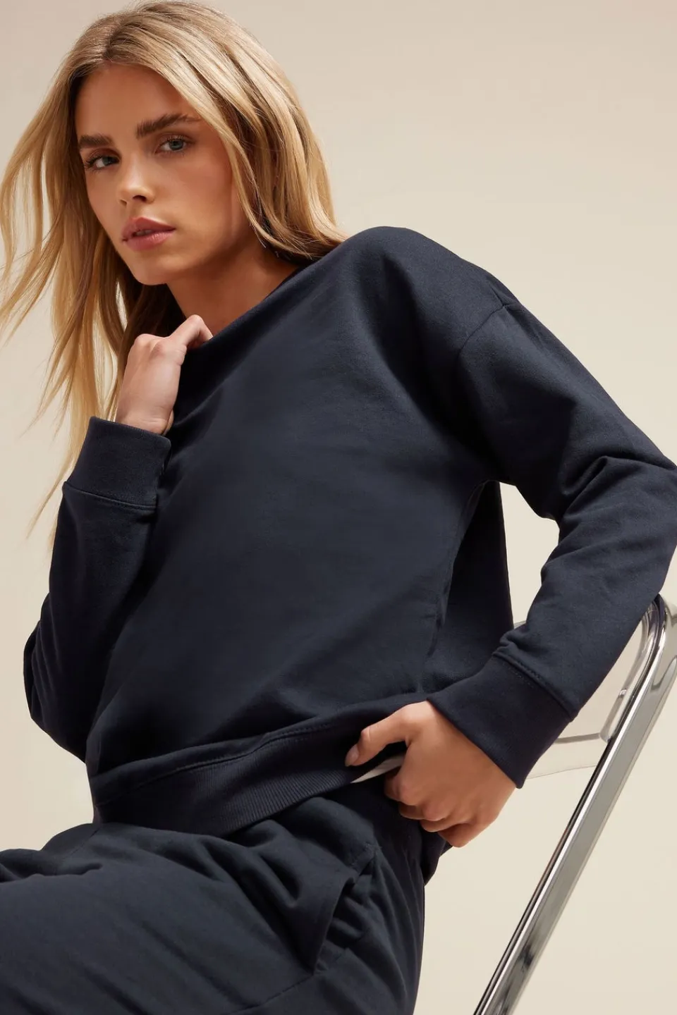 Tops>PIXIEGIRL Petite Navy Blue Jersey Sweatshirt
