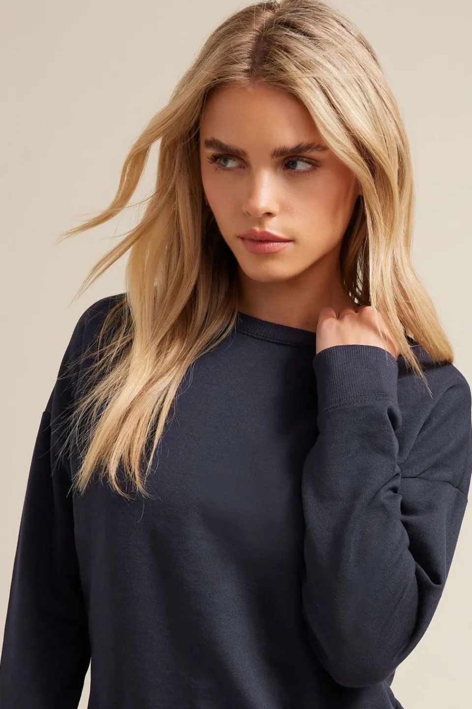Tops>PIXIEGIRL Petite Navy Blue Jersey Sweatshirt