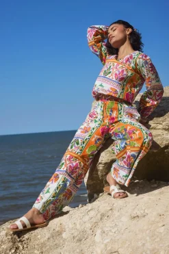 Trousers>PIXIEGIRL Petite Orange Abstract Tile Print Wide Leg Trousers