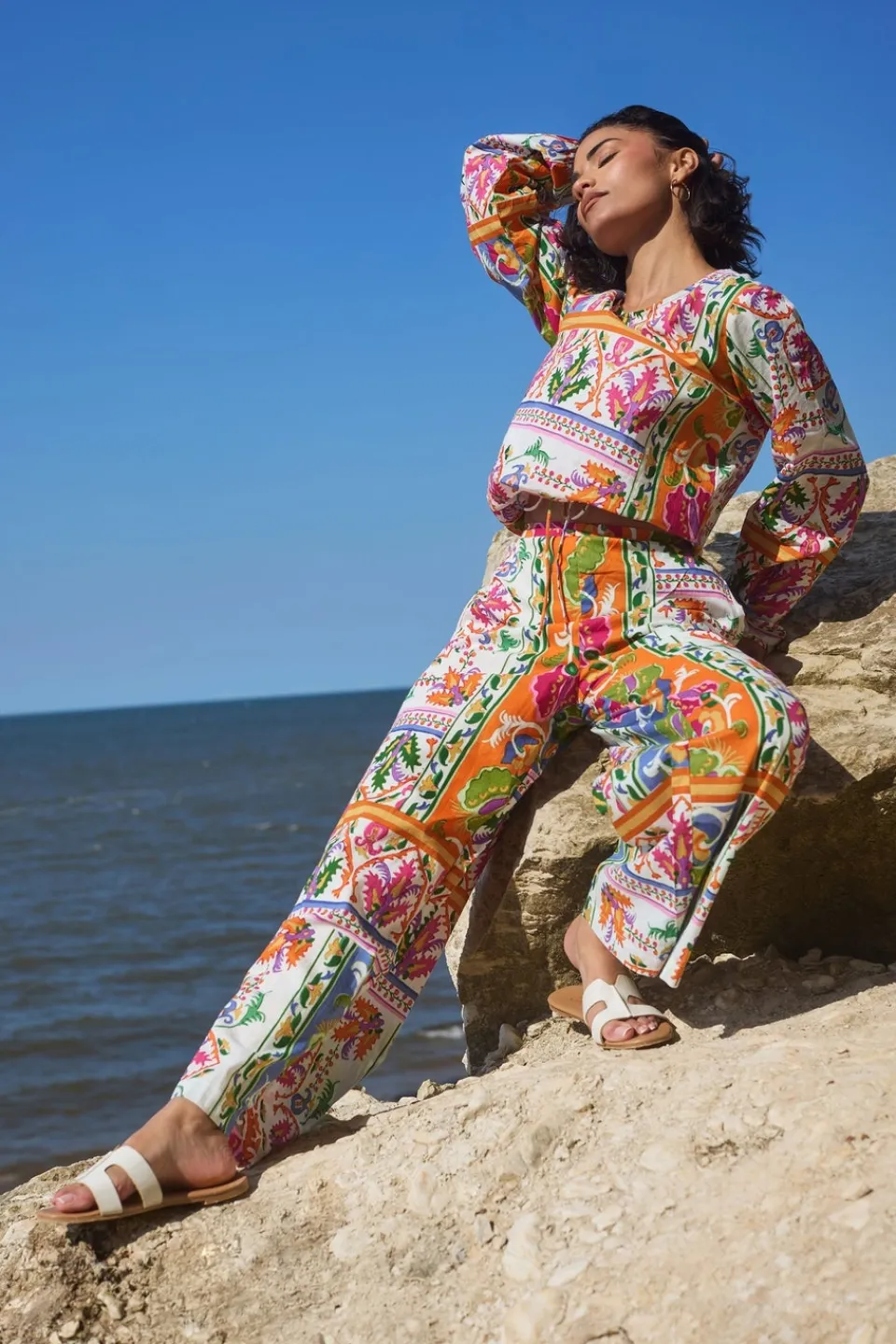 Trousers>PIXIEGIRL Petite Orange Abstract Tile Print Wide Leg Trousers