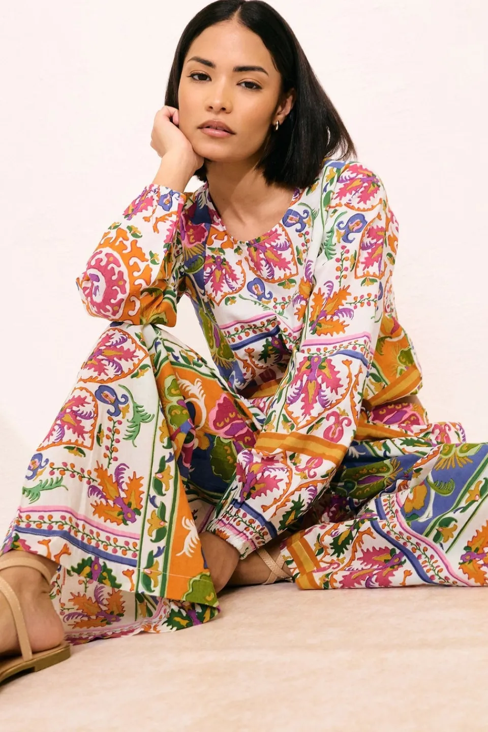 Trousers>PIXIEGIRL Petite Orange Abstract Tile Print Wide Leg Trousers