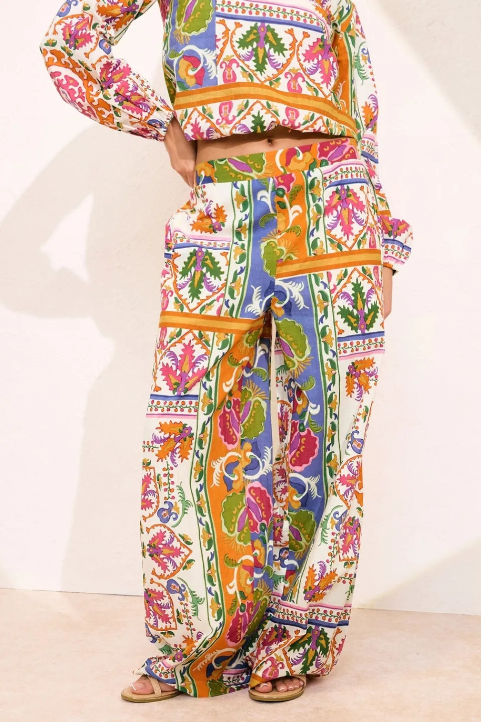 Trousers>PIXIEGIRL Petite Orange Abstract Tile Print Wide Leg Trousers
