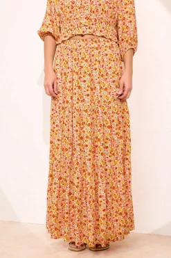 Skirts>PIXIEGIRL Petite Orange Ditsy Floral Tiered Maxi Skirt
