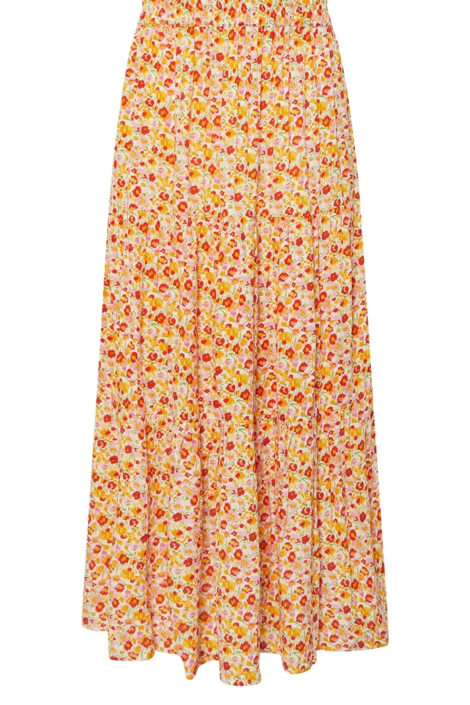 Skirts>PIXIEGIRL Petite Orange Ditsy Floral Tiered Maxi Skirt