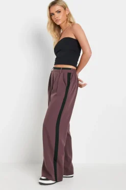 Trousers>PIXIEGIRL Petite Purple Side Stripe Contrast Waist Wide Leg Trousers