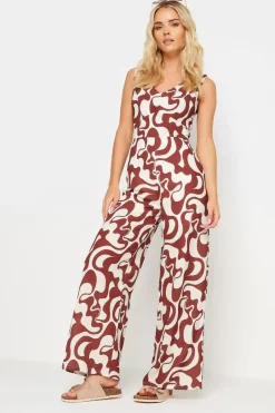 Jumpsuits & Playsuits>PIXIEGIRL Petite Red Swirl Print Wide Leg Jumpsuit
