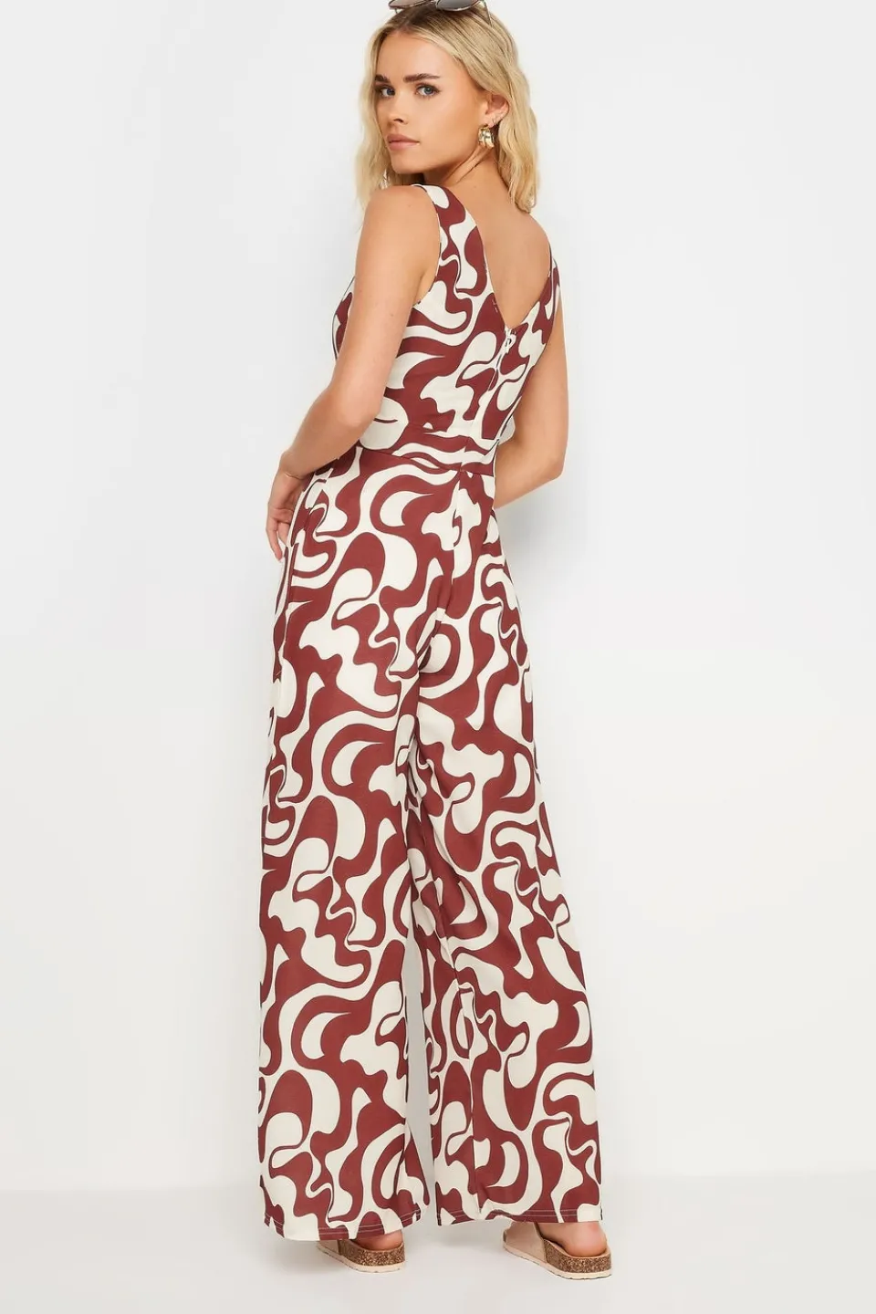 Jumpsuits & Playsuits>PIXIEGIRL Petite Red Swirl Print Wide Leg Jumpsuit