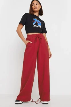 Loungewear>PIXIEGIRL Petite Red Wide Leg Hem Detail Jogger