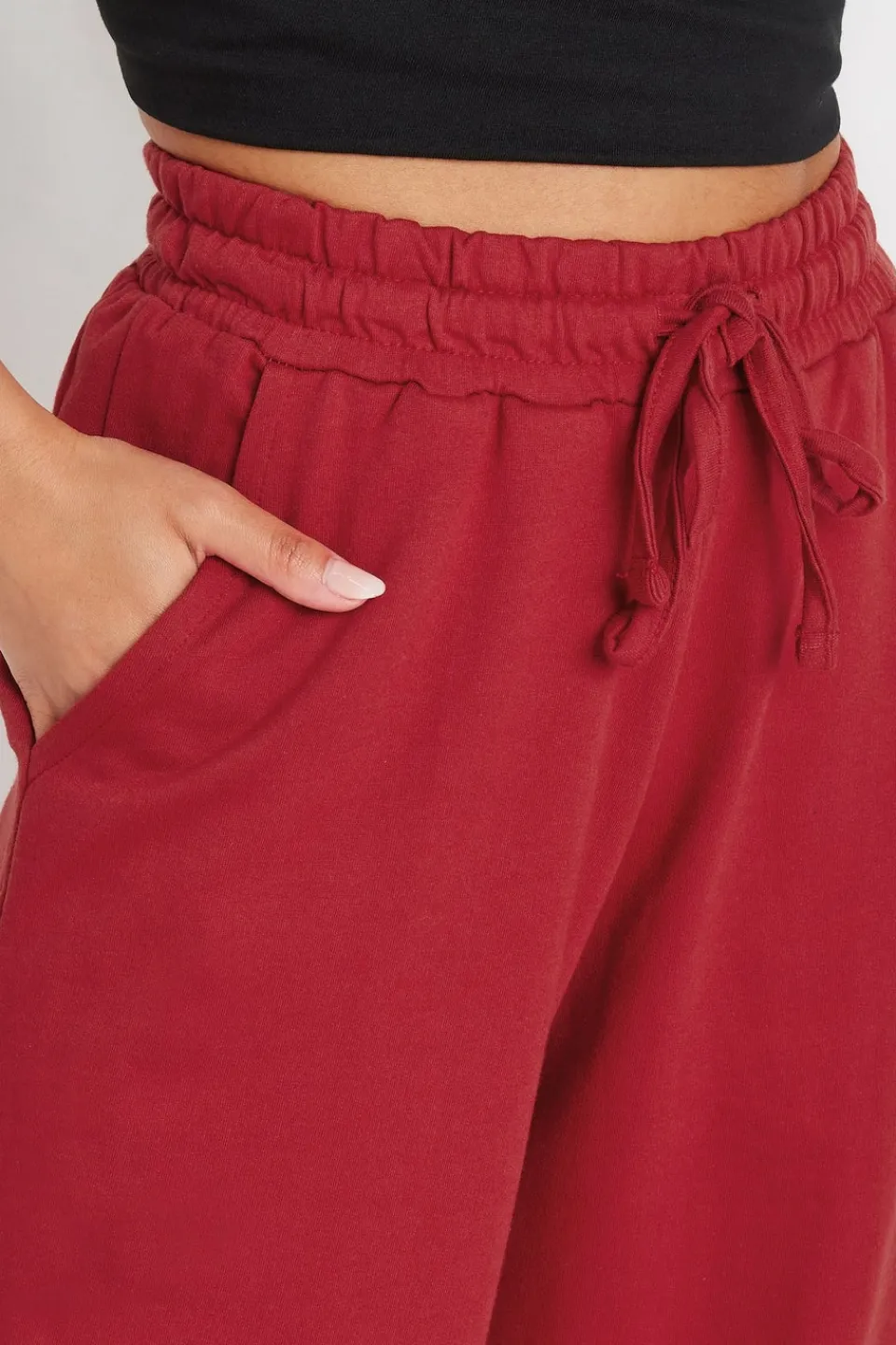 Loungewear>PIXIEGIRL Petite Red Wide Leg Hem Detail Jogger