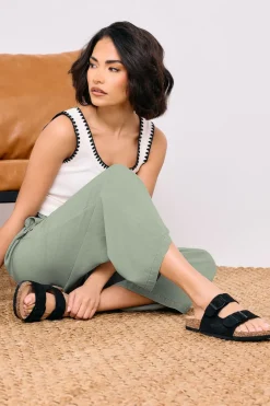 Trousers>PIXIEGIRL Petite Sage Green Acid Wash Cropped Trousers