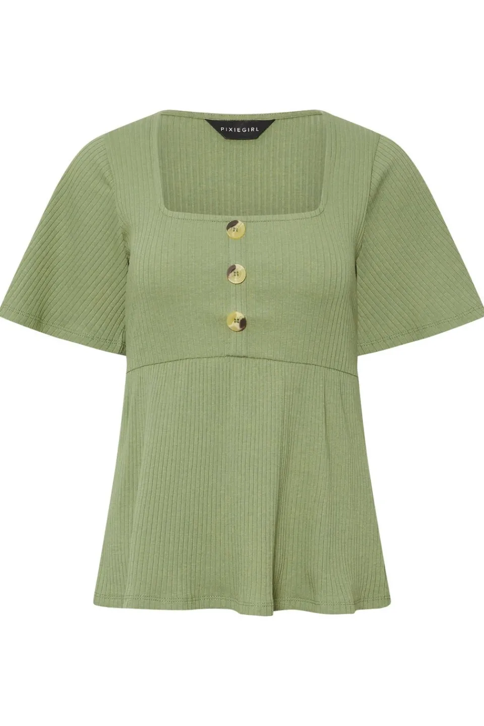 Tops>PIXIEGIRL Petite Sage Green Ribbed Smock Top