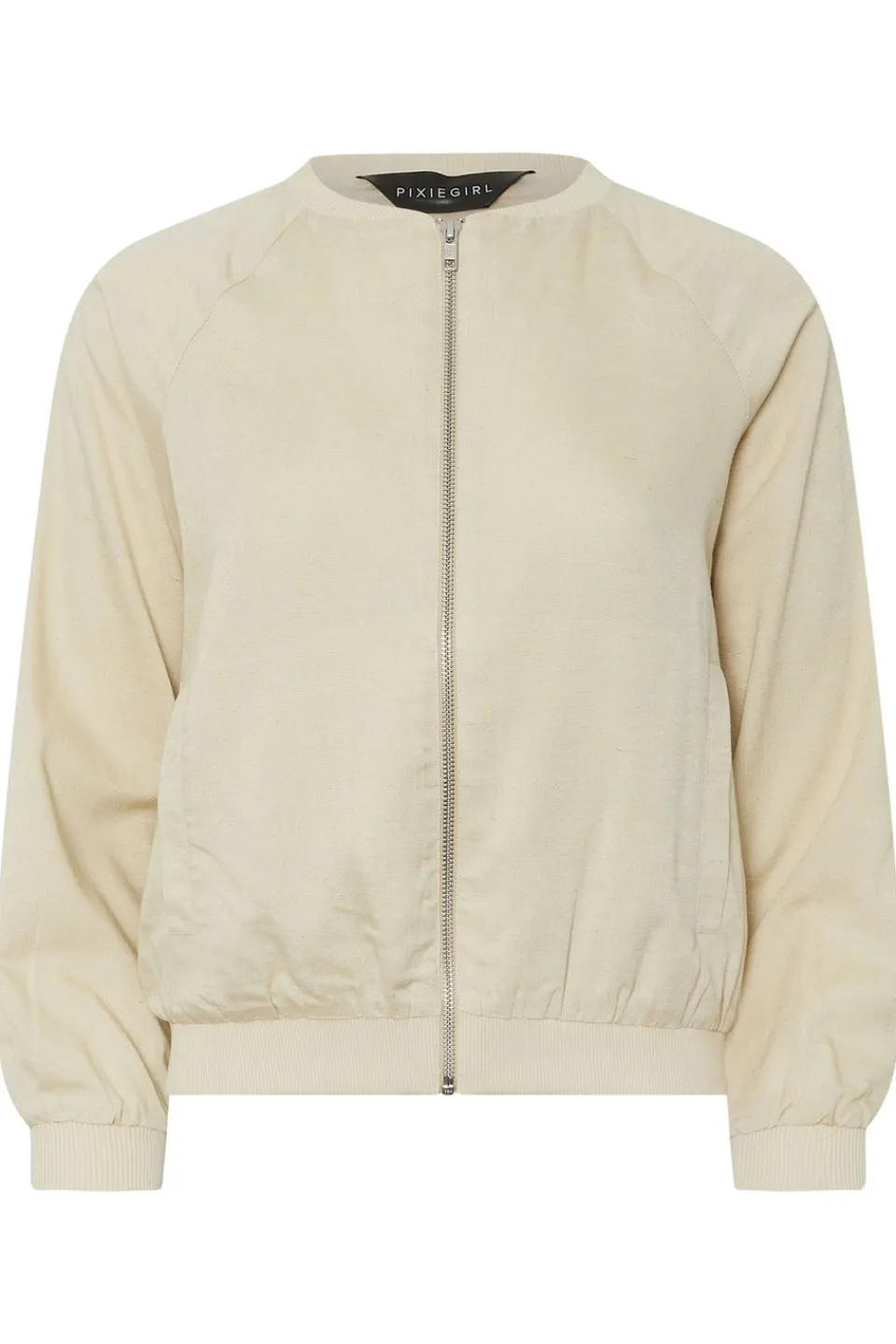 Coats & Jackets>PIXIEGIRL Petite Stone Brown Linen Bomber Jacket