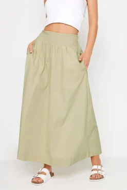 Skirts>PIXIEGIRL Petite Stone Brown Poplin Maxi Skirt