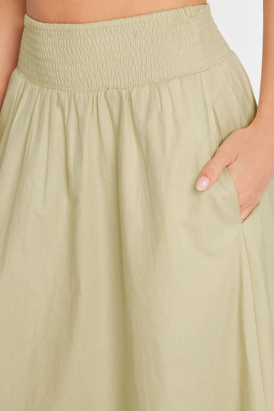 Skirts>PIXIEGIRL Petite Stone Brown Poplin Maxi Skirt