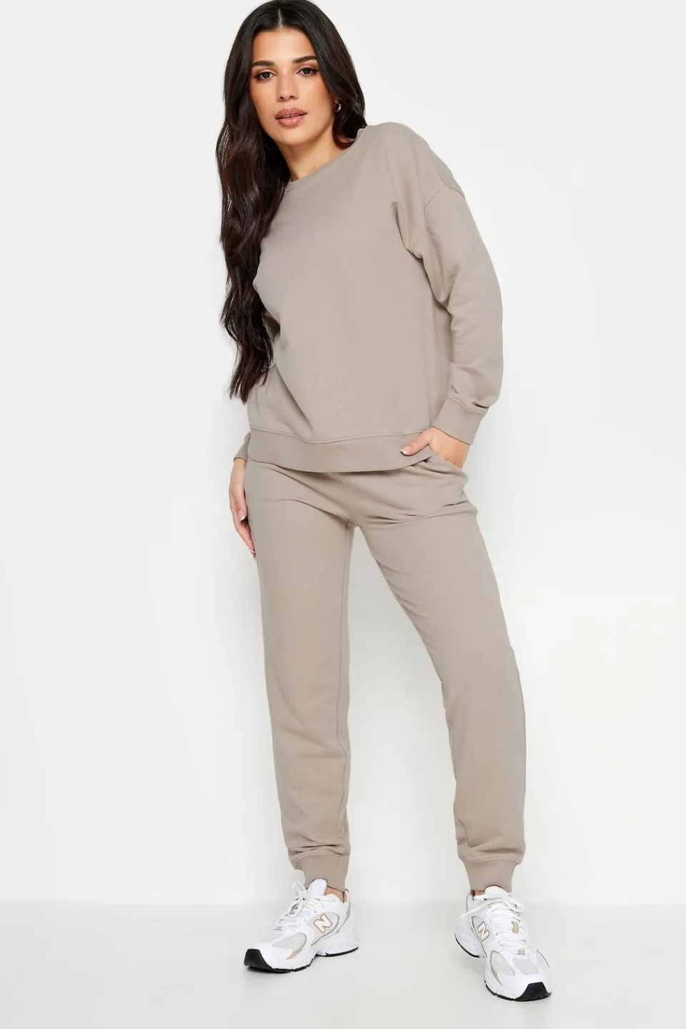 Tops>PIXIEGIRL Petite Stone Brown Crew Neck Sweatshirt